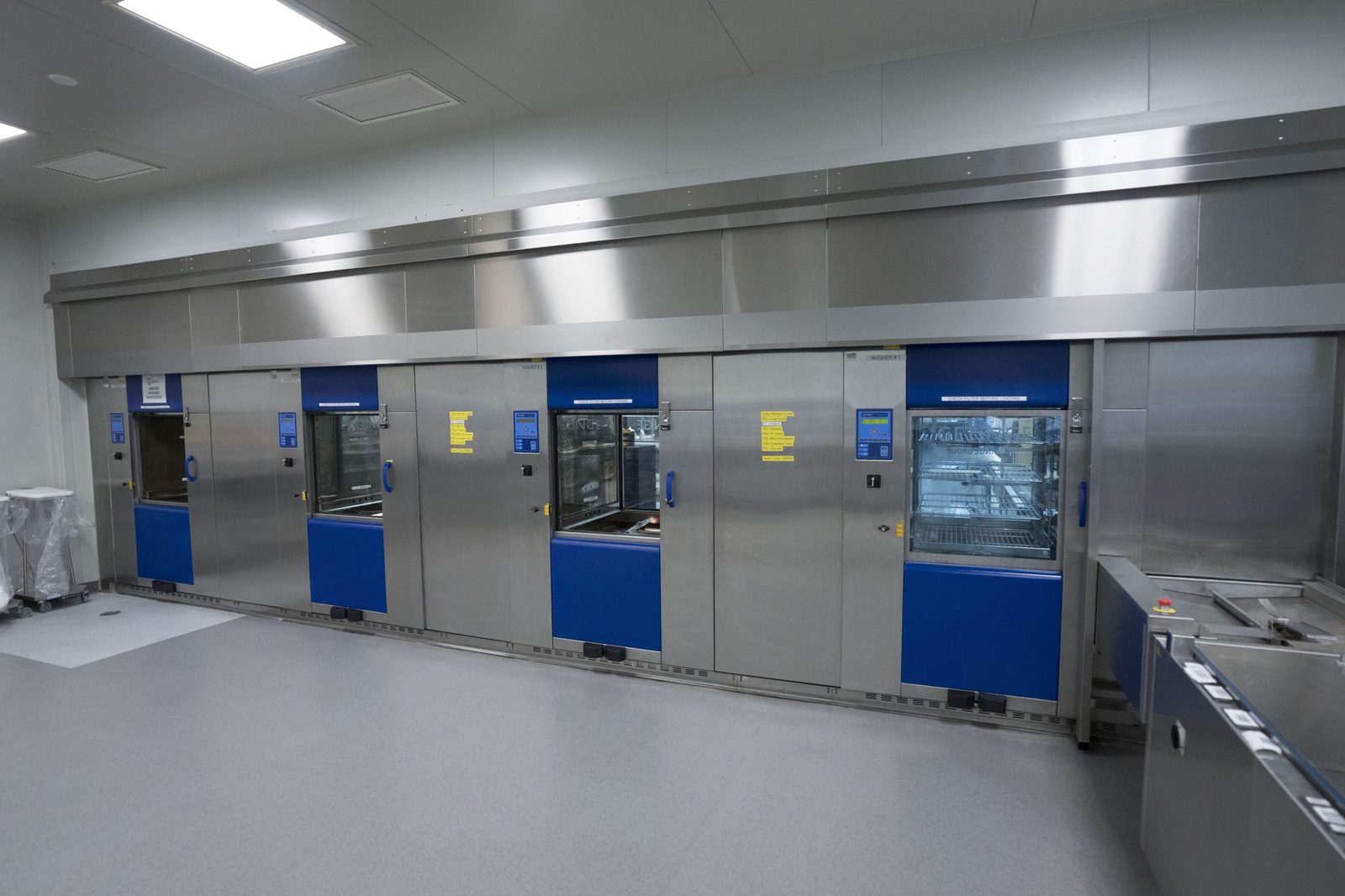 Bank of Getinge steam sterilizers at the SteriPro centralized reprocessing facility